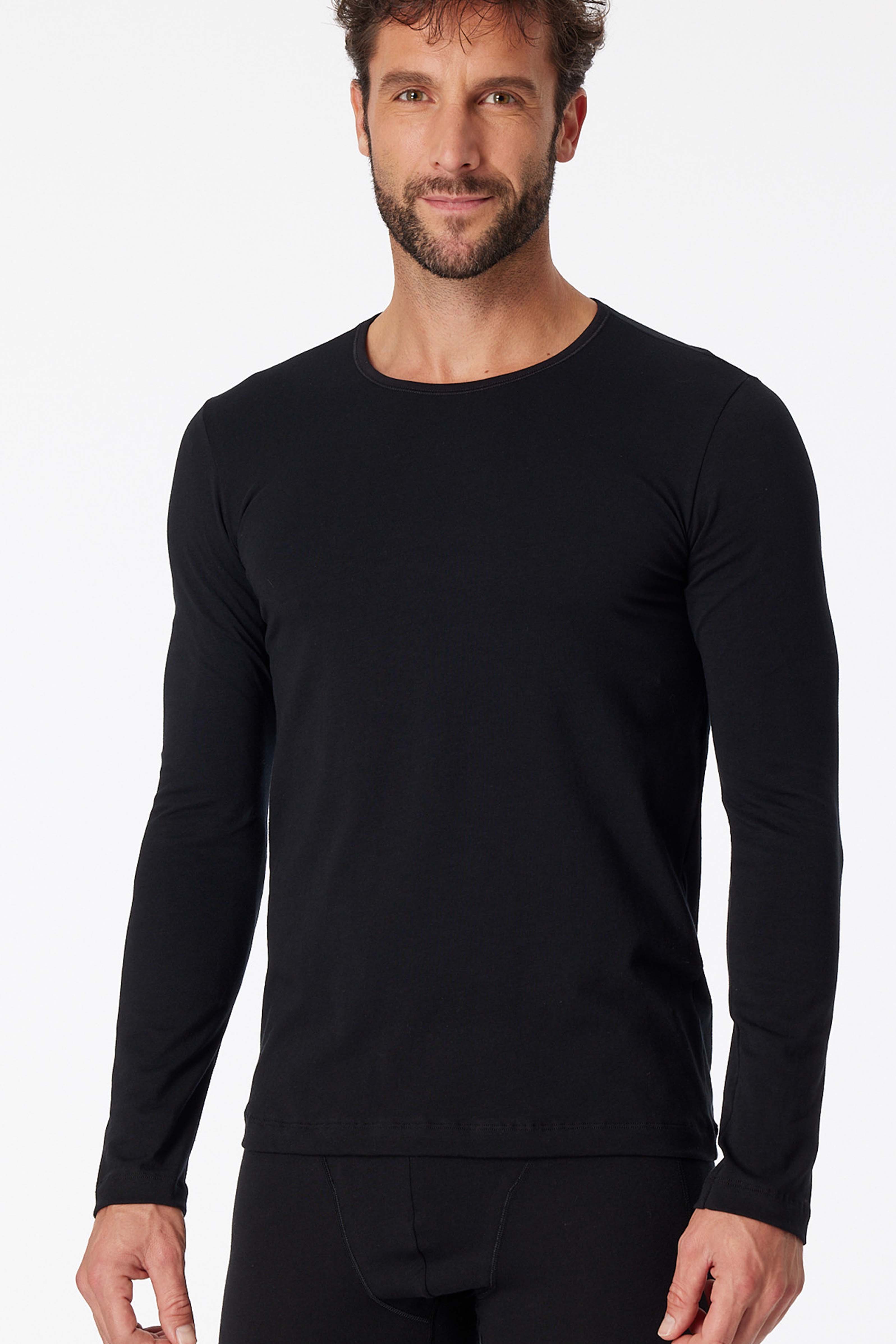 Schiesser 95/5 T-shirt lange mouw zwart afbeelding